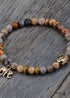 Boho Bracelet, Stretchy Bracelet, Blue and Brown Elephant Tibetan